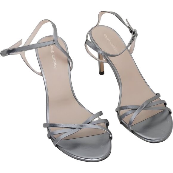 Stuart Weitzman Starla Gunmetal Ankle Strap Sandals Size 10 - Picture 1 of 6